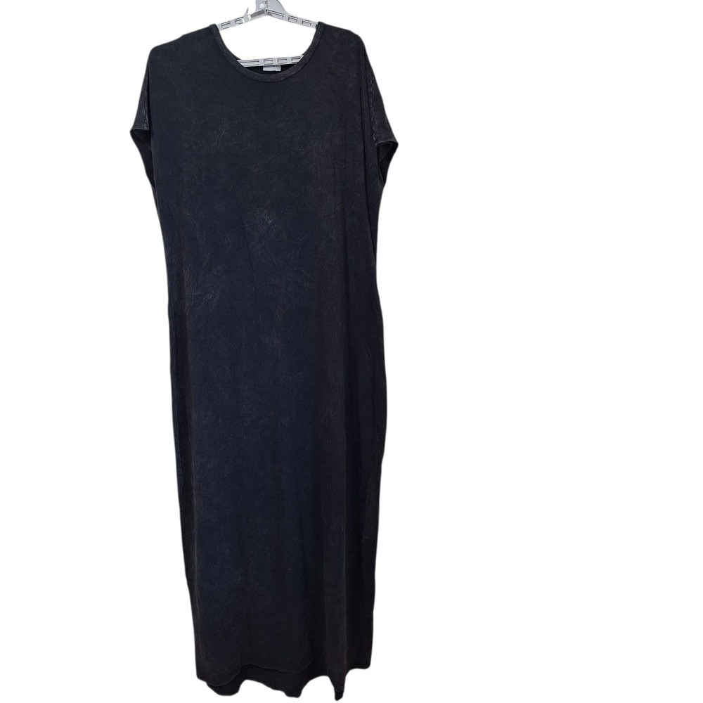 LuLaRoe Maria Maxi Dress 3XL Black Acid Wash Short Sleeve Stretch T-Shirt Dress